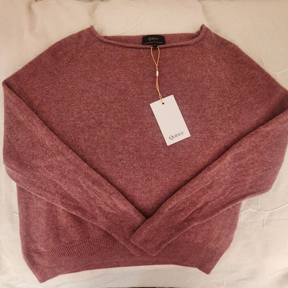 NWT Quince 100% Cashmere Boatneck Sweater Heather Shaded Rose Pink - Size Small